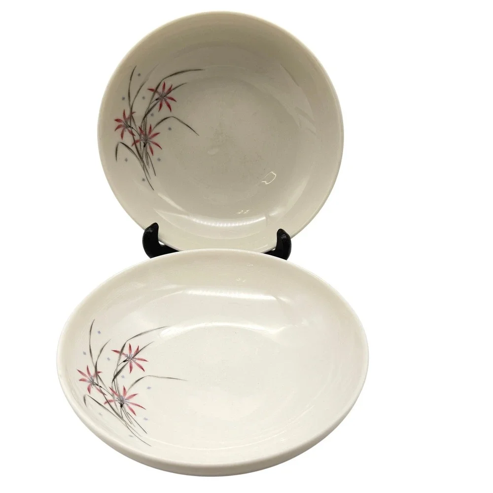 Syracuse China Flame Lily Vintage Cereal Soup Bowls Set of 2 MCM